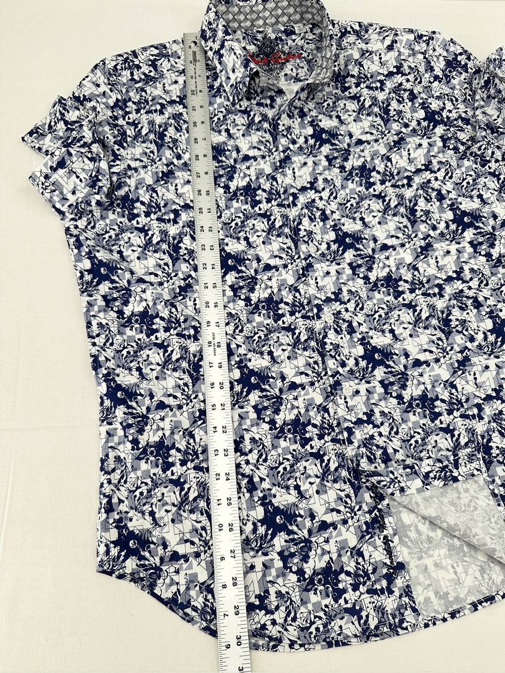 Robert Graham NWOT Bright Blue Geo Floral Stretch Cotton Statement Shirt L - Picture 8 of 9